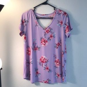 Purple floral top w open back detail